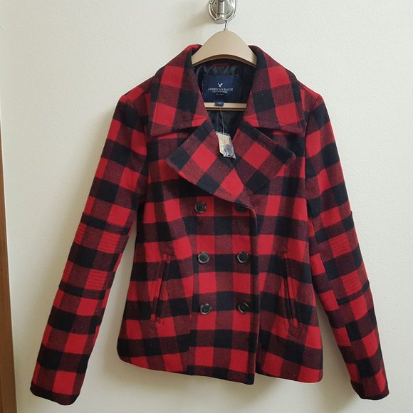 NWT AE Outfitters Red Plaid Jacket Size S - Picture 1 of 2
